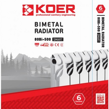Радиатор биметаллический KOER SMART 500/80, 6 секций, 144 Вт, 1,38 кг
